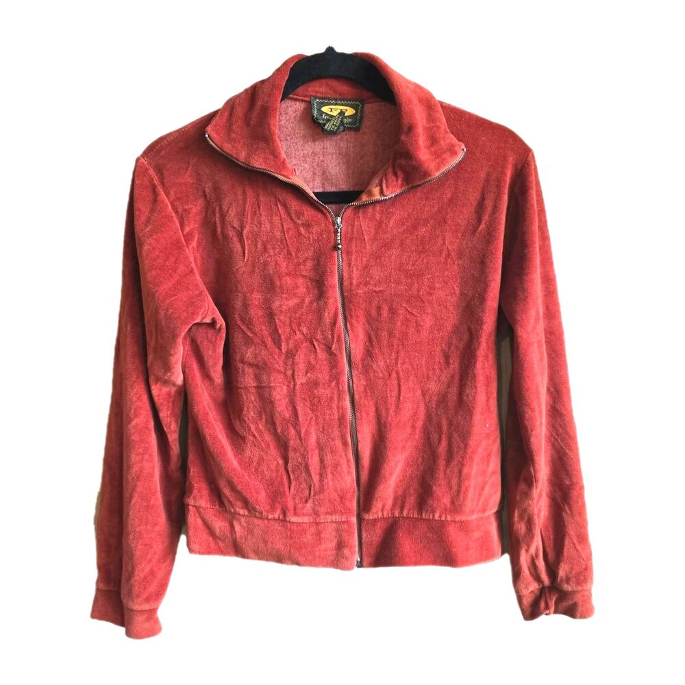 Vintage Free People Medium Burnt Orange Velour Full Zip Jacket